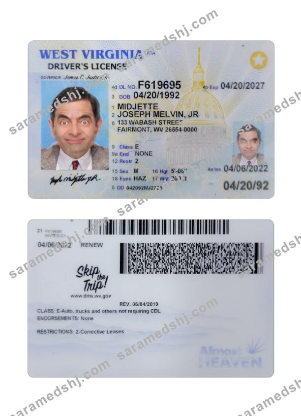 USA West Virginia driving license 2022-present
